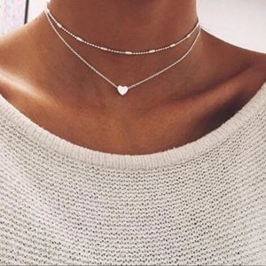 Jewelry - Silver colored heart double chain necklace Jewelry - Silver colored heart double chain necklace